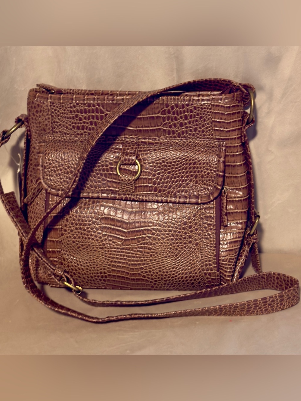 Coldwater Creek Brown Croc-Texture Crossbody Bag